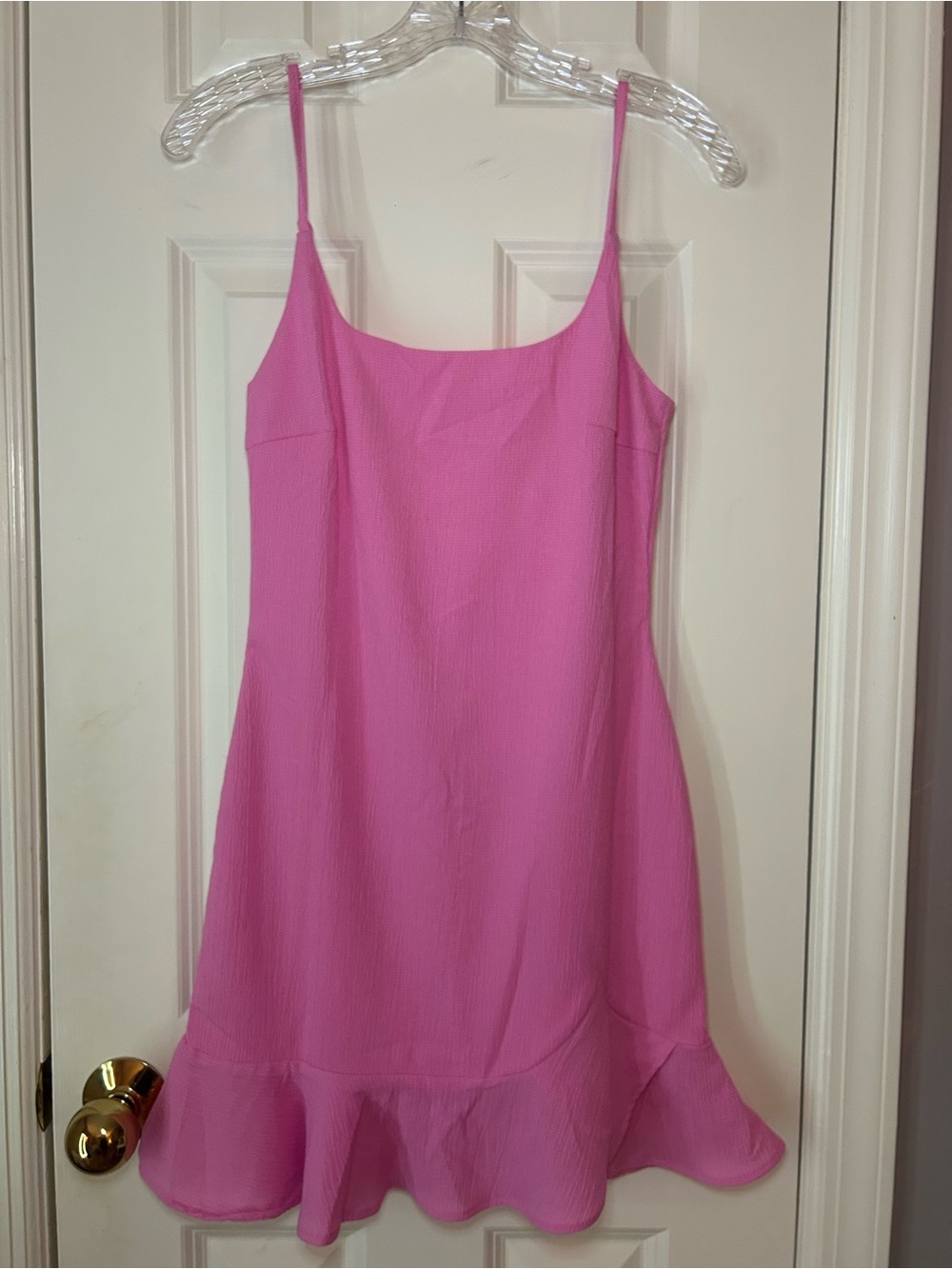 HELLO MOLLY Vibrant Pink Spaghetti Strap Ruffle Hem Dress